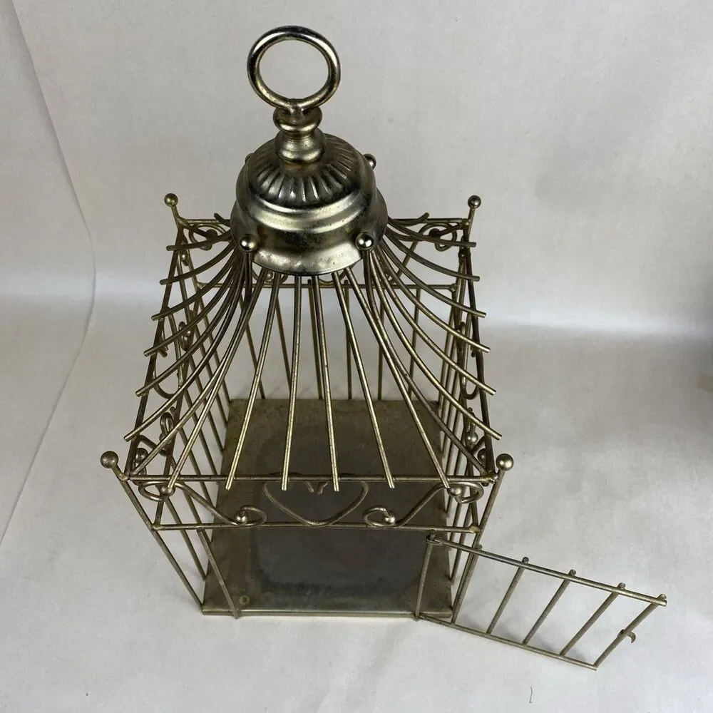 Vintage Metal Brass‎ Color Bird Cage/ Planter Hanger/ Door Preowned